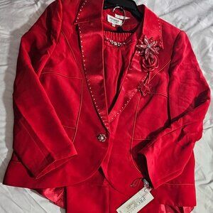 NWT Vintage Promise New York Red Embellished Pant Suit Set of 3